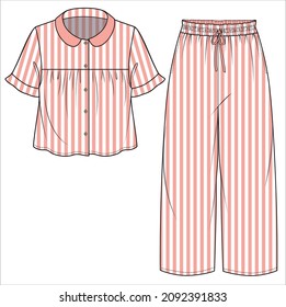 KID GIRLS AND TEEN GIRLS STRIPE PATTERN MATCHING TOP AND PAJAMA SET IN EDITABLE VECTOR FILES