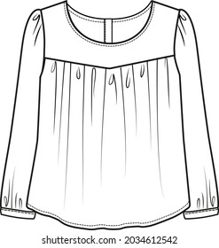 KID GIRLS AND TEEN GIRLS WOVEN TOP FLAT SKETCHES IN EDITABLE VECTOR FILE
