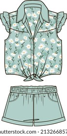 KID GIRLS AND TEENS TOP AND SHORT PAJAMA SET VECTOR