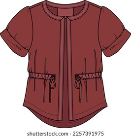 KID GIRLS AND TEENS WEAR ROLLED SLEEVE OPEN FRONT JACKET VECTOR