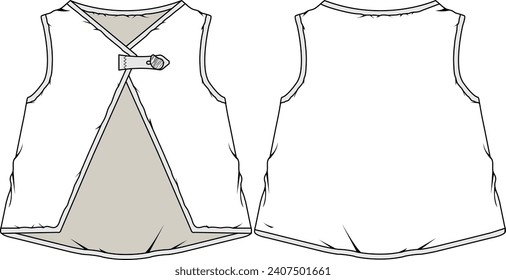 KID GIRLS AND TEENS WEAR SLEEVELESS VEST FRONT AND BACK FASHION FLAT DESIGN VECTOR ILLUSTRATION