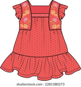 KID GIRLS AND TODDLER GIRLS WEAR DRESS WITH FLORAL EMBROIDERY VECTOR