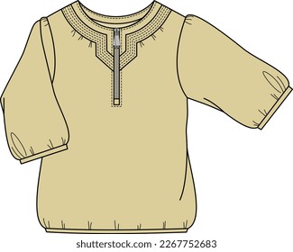 KID GIRLS WEAR COLLARLESS WOVEN TOP VECTOR