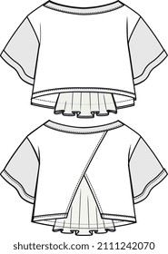 KID GIRLS WEAR CROPPED TEXTURE MIX SWEAT TOP AND SWEAT SHIRTS VECTOR FLAT FRONT AND BACK SKETCH