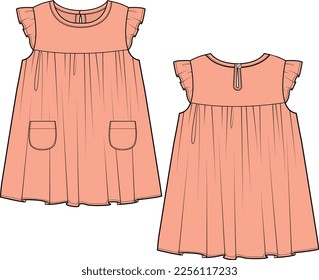 KID GIRLS WEAR DRESS WITH FRILL FRONT AND BACK VECTOR