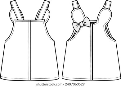 KID GIRLS WEAR DUNGAREE DRESS FRONT AND BACK FLAT DESIGN VECTOR ILLUSTRATION