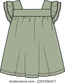 KID GIRLS WEAR FLUTTER SLEEVE DRESS VECTOR