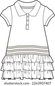 KID GIRLS WEAR FRILL DRESS FASHION FLAT DESIGN VECTOR