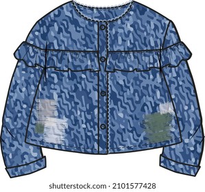 KID GIRLS WEAR FRILLY COLLAR LESS JACKET PLUS SHIRT SHACKET VECTOR ILLUSTRATION
