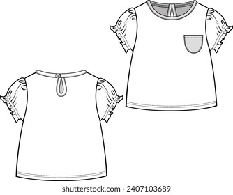 KID GIRLS WEAR KNIT TOP FRONT AND BACK FASHION FLAT DESIGN VECTOR ILLUSTRATION