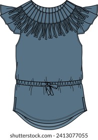 KID GIRLS WEAR KNIT TOP WITH FRINGES  AND FRILL SLEEVE VECTOR ILLUSTRATION