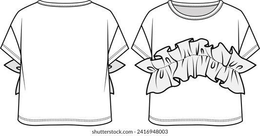 KID GIRLS WEAR KNIT TOP WITH FRILLS FRONT AND BACK FASHION FLAT DESIGN VECTOR ILLUSTRATION