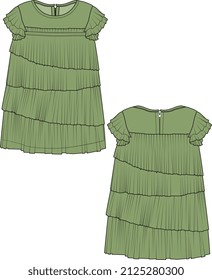 KID GIRLS WEAR LONG DRESS WITH BACK ZIP VECTOR FRONT AND BACK