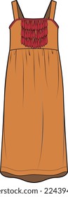 KID GIRLS WEAR MAXI DRESS WITH FRINGES VECTOR