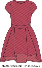 KID GIRLS WEAR SHORT SLEEVE DRESS WITH STRIPE PATTERN VECTOR ILLUSTRATION