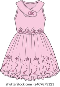 KID GIRLS WEAR SLEEVELESS EMBROIDERED DRESS VECTOR ILLUSTRATION