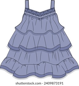 KID GIRLS WEAR SLEEVELESS LAYERED SUNDRESS VECTOR ILLUSTRATION