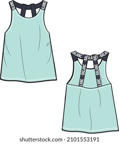 KID GIRLS WEAR SPORTY ELASTIC TAPE DETAIL STRIPE SLEEVELESS VEST AND KNIT TOP