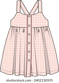 KID GIRLS WEAR SUNDRESS WITH GINGHAM CHECK PATTERN VECTOR ILLUSTRATION