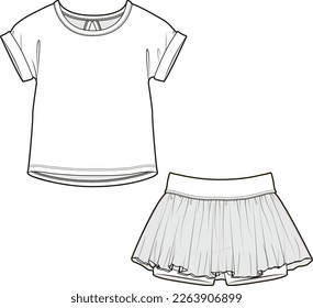 KID GIRLS WEAR TOP AND SKIRT DRESS SET FASHION FLAT DESIGN VECTOR