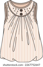 KID GIRLS WEAR TUNIC TOP WITH STRIPE DETAIIL PATTERN VECTOR