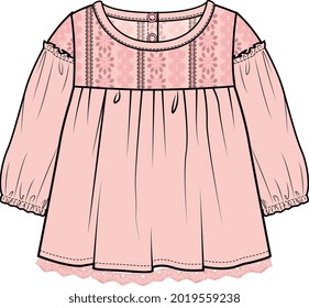 KID GIRLS WOVEN TOP WITH SCHIFFLY FABRIC VECTOR