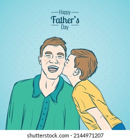 Kid giving a kiss to his dad cartoon Happy fathers day Vector