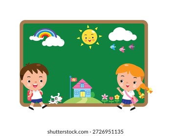 Niños van a la escuela Pizarra