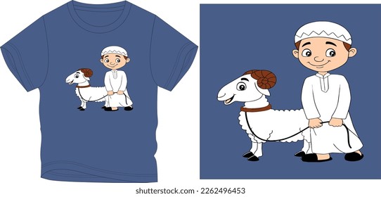 kid with goat Eid Mubarak Graphic design vector