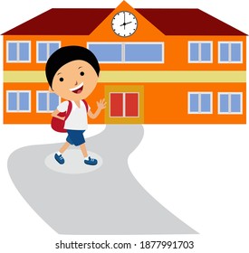 Kid going to school, illustration, vector on white background