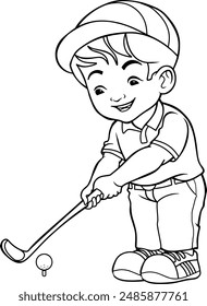 kid golf  line vector illustration isolated on white background
