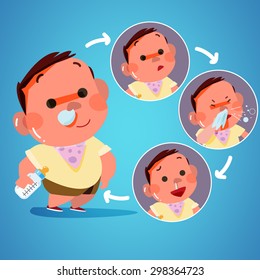 kid got cold in action. sneeze. character design - vector illustration