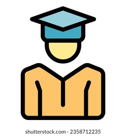 vector de contorno de icono de graduación infantil. Estudio infantil. Color de retorno de la escuela