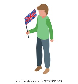 Kid great britain flag icon isometric vector. World religion. Waving party