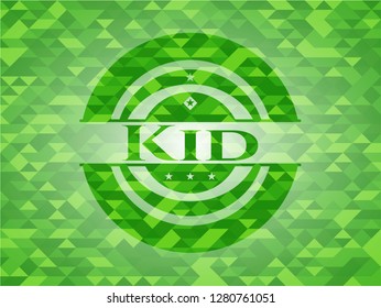 Kid green emblem with triangle mosaic background