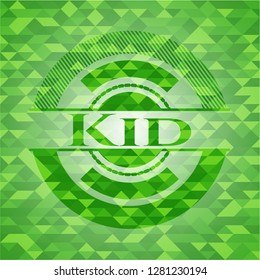 Kid green emblem with triangle mosaic background