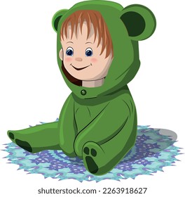 A kid in a green jumpsuit. Vector file for designs.