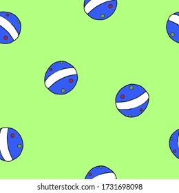 Kid green seamless vector pattern with blue balls. Art continuous illustration modern