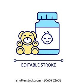 Kid growth supplements RGB color icon. Child development complementary medication. Vitamins for healthy nutrition. Balanced diet. Isolated vector illustration. Simple filled line drawing