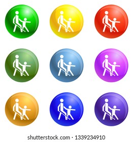 Kid guide blind man icons vector 9 color set isolated on white background for any web design 