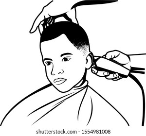 Kid hair cut in barber shop vector cartoon illustration