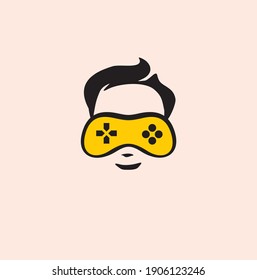 
kid hair and glasses of game pad logo, Vector Logo template