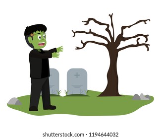 Kid and halloween cartoon