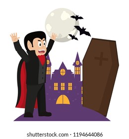 Kid and halloween cartoon