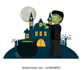 Kid and halloween cartoon