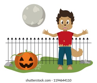 Kid and halloween cartoon