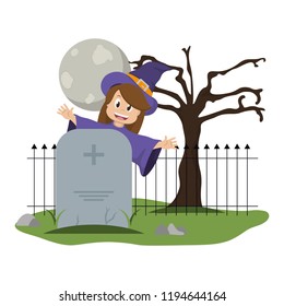 Kid and halloween cartoon