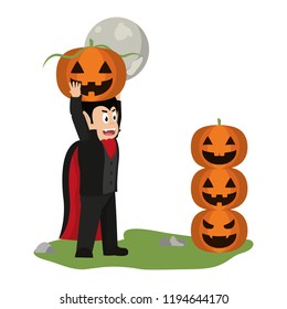 Kid and halloween cartoon