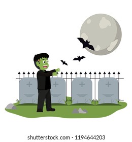 Kid and halloween cartoon