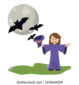 Kid and halloween cartoon